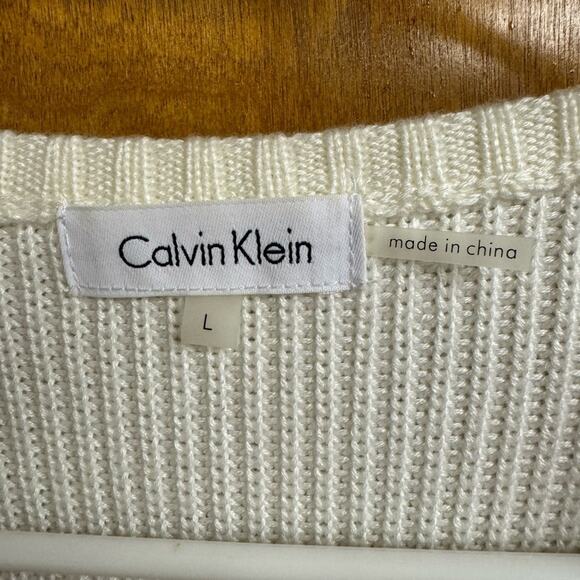 Women's Calvin Klein fuax fur neutral stripes sweater vest L - Picture 5 of 5